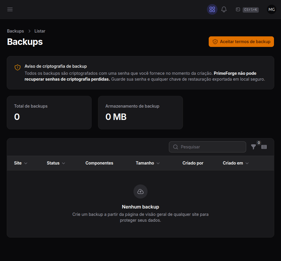 Lista de backups