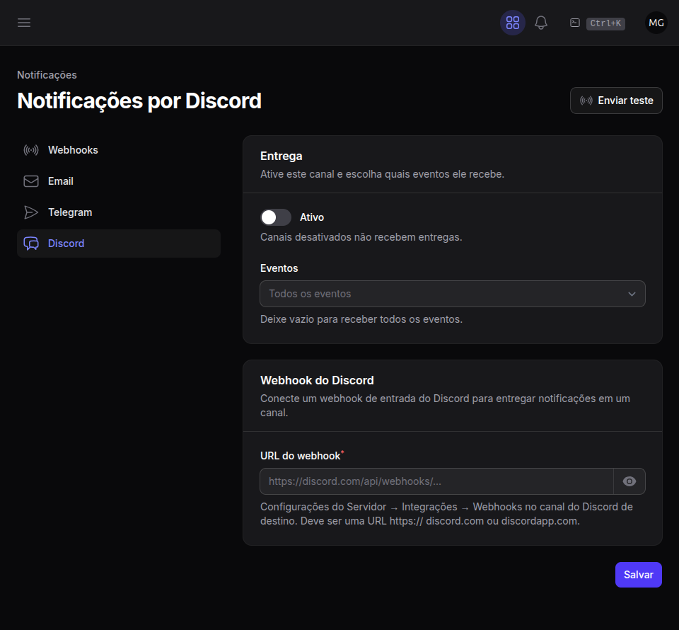 Canal do Discord