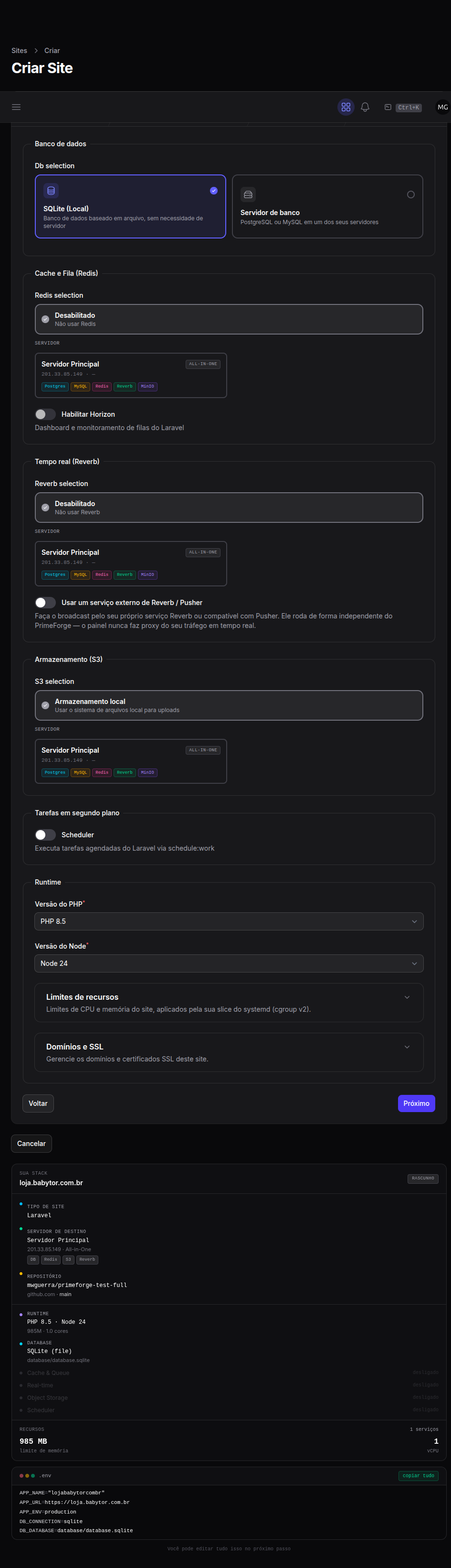 Assistente de criação de site — serviços