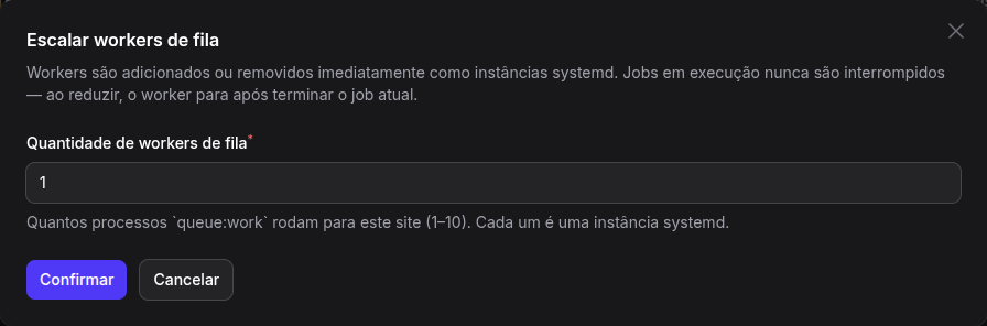 Modal de escalonamento de workers de fila