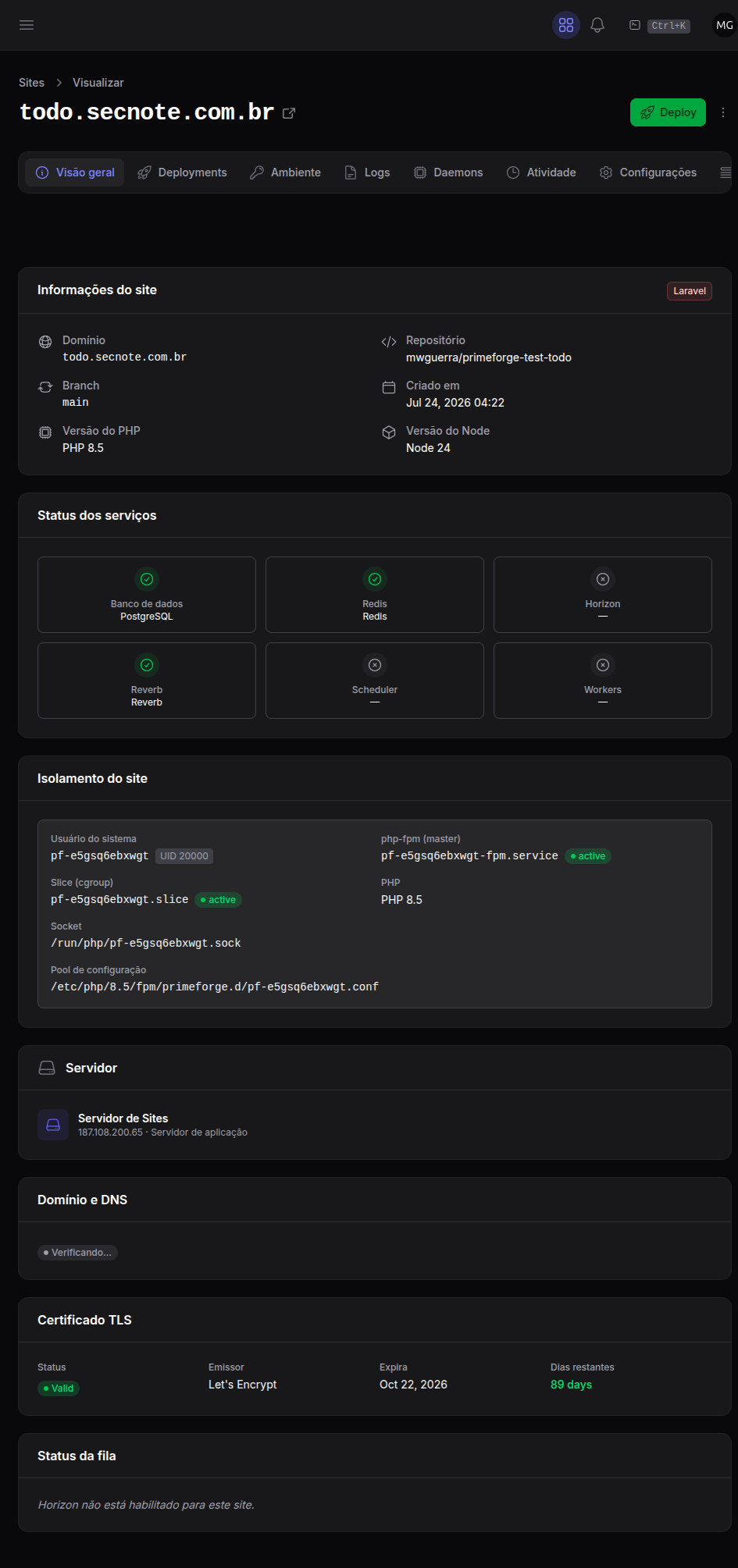 Visão geral do site